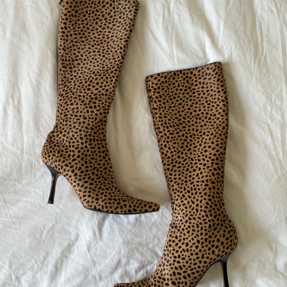 Jimmy Choo Leopard-Print Over-the-Knee Stiletto Boots - Tan & Black